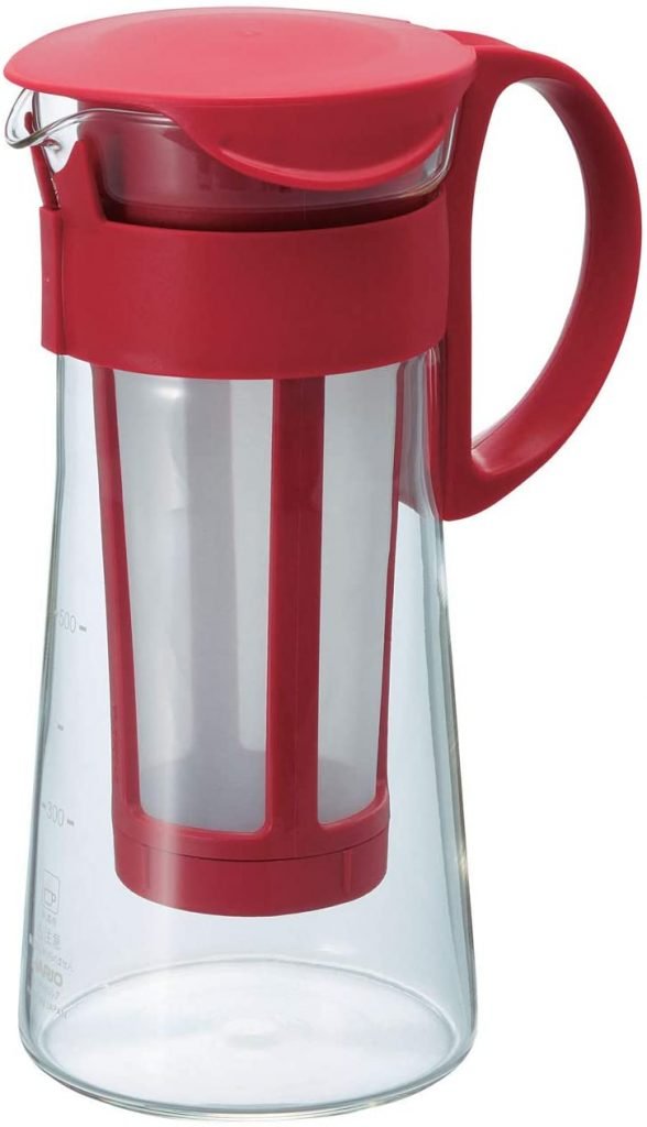cold brew coffee maker with red lid